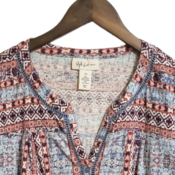 Style & Company Print Roll-tab Sleeve Button Front Shirt Top Women's 1X - Picture 3 of 11